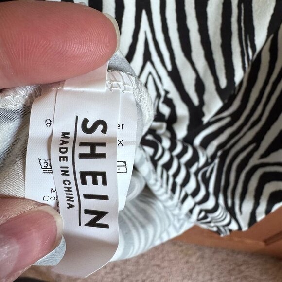 SHEIN ICON Zebra Stripe Super Crop Top and Cami Dress Black White M New - Picture 5 of 9